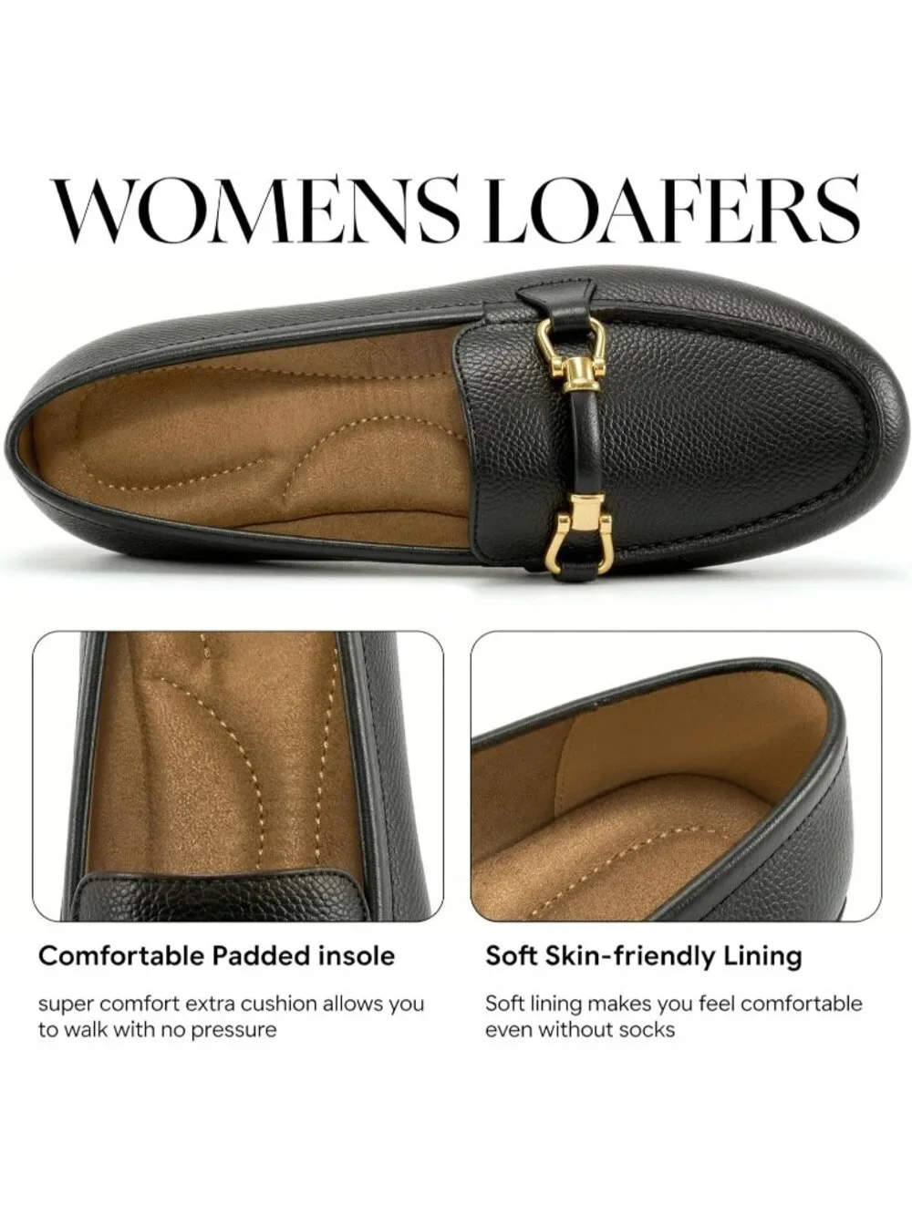 Women's Black Faux Leather Comfortable Casual Moccasins Flexible Flats Shoes